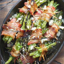 Tender bacon wrapped green beans are the ultimate low carb, gluten free, keto side dish!
