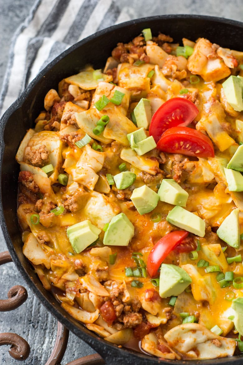 This easy Low Carb Taco Casserole is packed with meat, cabbage, Mexican flavors and loaded with cheese! It is a low carb, keto dinner that everyone will love!