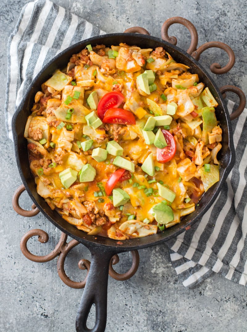 This easy Low Carb Taco Casserole is packed with meat, cabbage, Mexican flavors and loaded with cheese! It is a low carb, keto dinner that everyone will love!