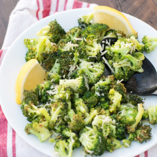 This tender and perfectly crispy Air Fryer Roasted Broccoli only takes 8 minutes to make and has three net carbs! This is the perfect low carb, keto side dish that goes with anything! #keto #airfryer