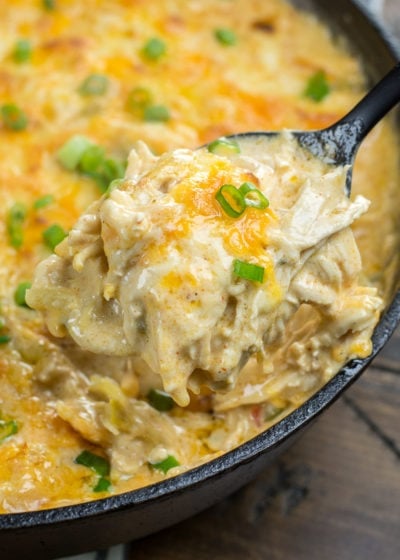 This easy One Pan Keto Green Chili Chicken is the ultimate cheesy low carb casserole! At under 4 net carbs per serving this will be a weekly staple on your keto diet! #keto
