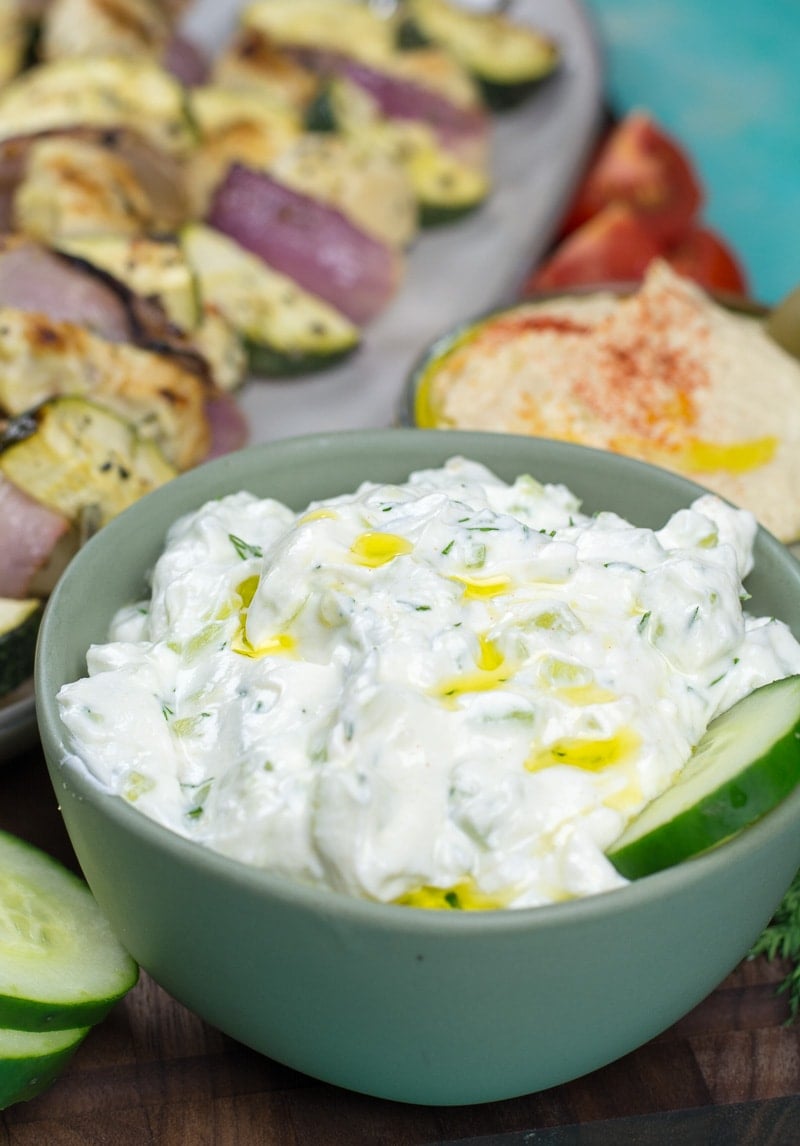 This creamy Keto Tzatziki is an easy low carb dip perfect on grilled meats, fresh vegetables or spooned over your favorite salad!