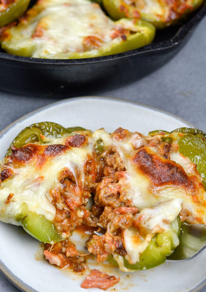 These easy Keto Pizza Stuffed Peppers have less than 5 net carbs per serving and are loaded with pizza flavor!