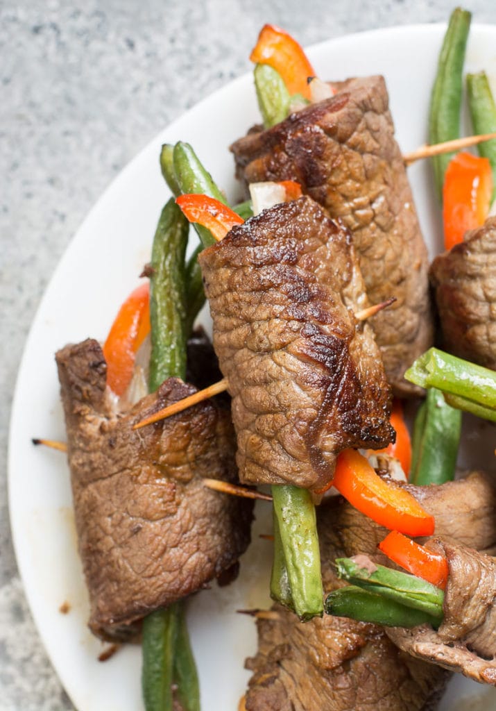 These Easy Keto Steak Wraps are a great all in one recipe! Flank steak is wrapped around fresh vegetables and cooked until tender!