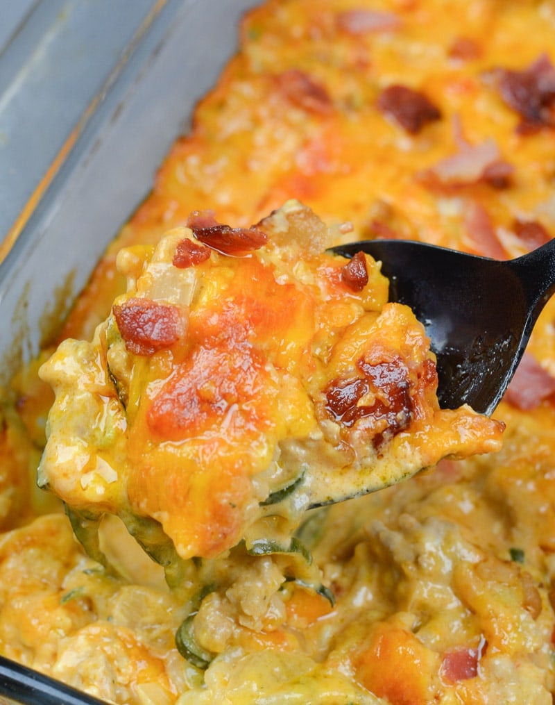 This Keto Cheeseburger Zoodle Casserole is packed with ground beef, crispy bacon, a delicious cheesy sauce and tender zoodles! This is the perfect keto casserole recipe!