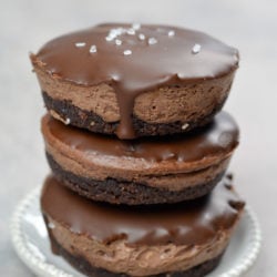 These incredible Salted Dark Chocolate Cheesecakes have three rich chocolate layers that make the perfect keto dessert!