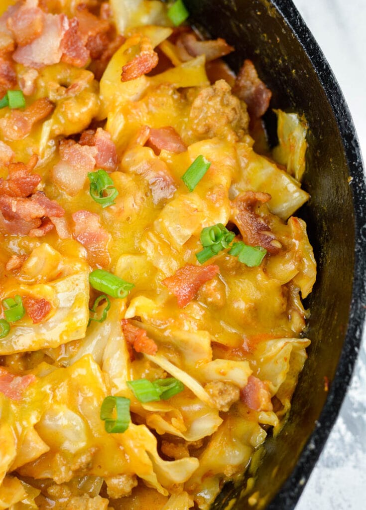 This Bacon Cheeseburger Cabbage Casserole is the perfect low carb and keto friendly casserole! This dish is backed with ground beef, crispy bacon, sharp cheddar cheese and tender cabbage! At just 5 net carbs per serving this is the perfect keto comfort food!