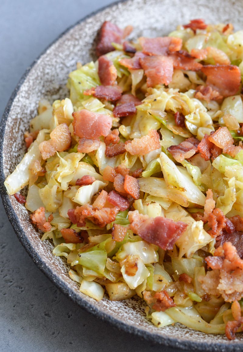 This Fried Cabbage with Bacon is the perfect keto, low carb side dish! At just 3.9 net carbs per serving this one pan side dish will be your new favorite!