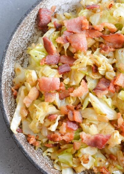 This Fried Cabbage with Bacon is the perfect keto, low carb side dish! At just 3.9 net carbs per serving this one pan side dish will be your new favorite!