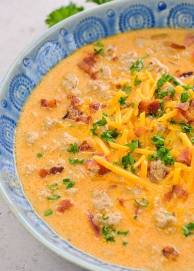 This Bacon Cheeseburger Soup is a low carb, keto-friendly soup loaded with flavor under 6 net carbs per serving!