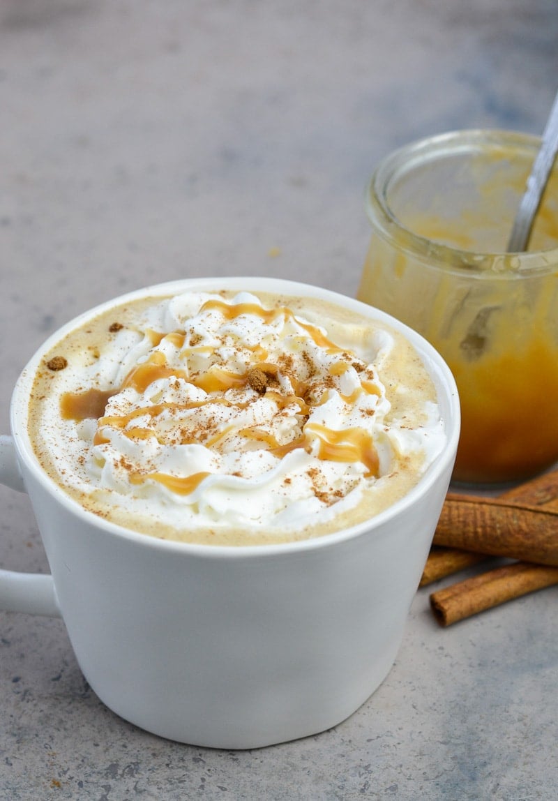 Forget the coffee shop, this Keto Pumpkin Spice Latte is gluten free, refined sugar free and contains less than 3 net carbs each! Drizzle with a little Keto Caramel Sauce for a decadent low carb latte! 