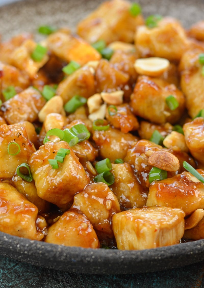 This Low Carb Kung Pao Chicken is better than take-out! At about 4 net carbs per serving this recipe is gluten free, low carb and keto friendly! 