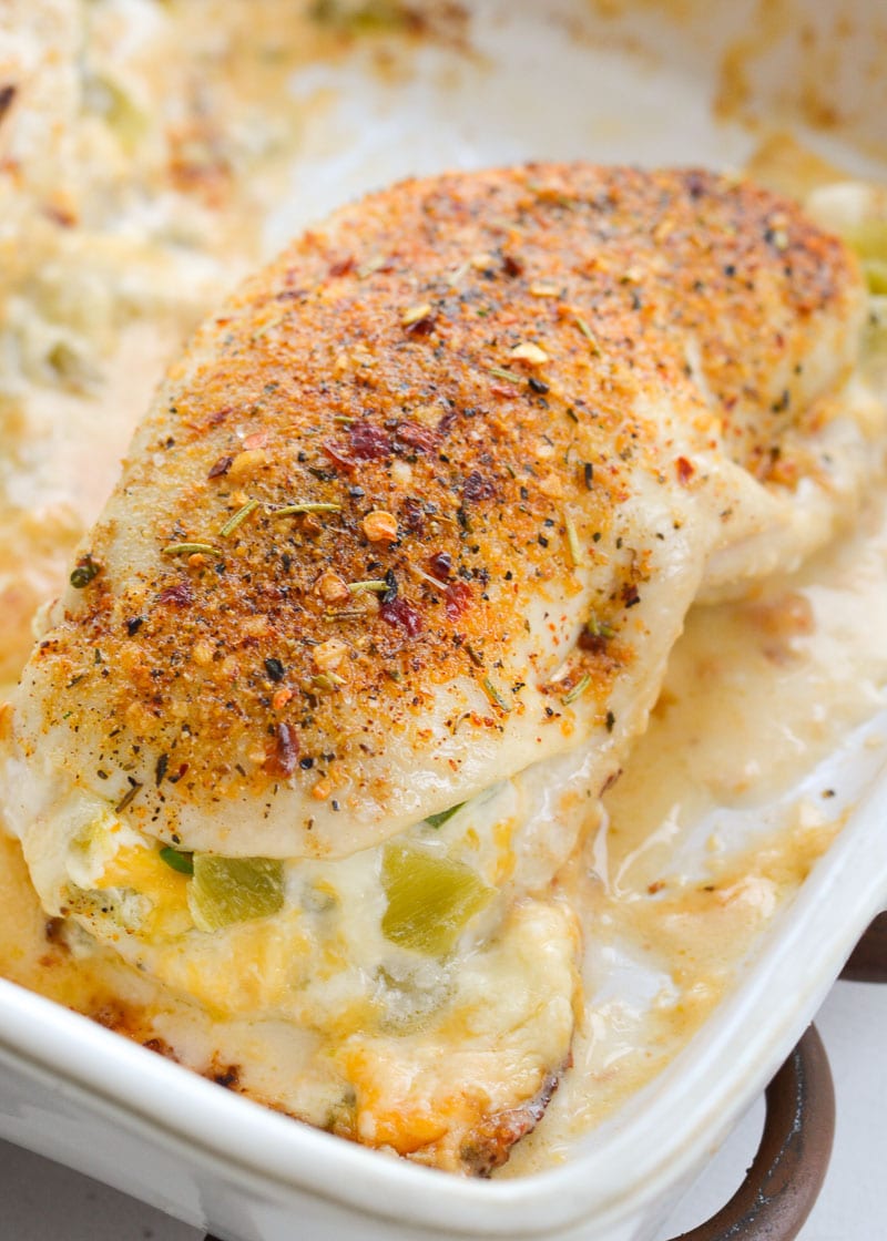 This Keto Green Chili Stuffed Chicken is a quick and easy keto dinner recipe, around 2 net carbs per serving!