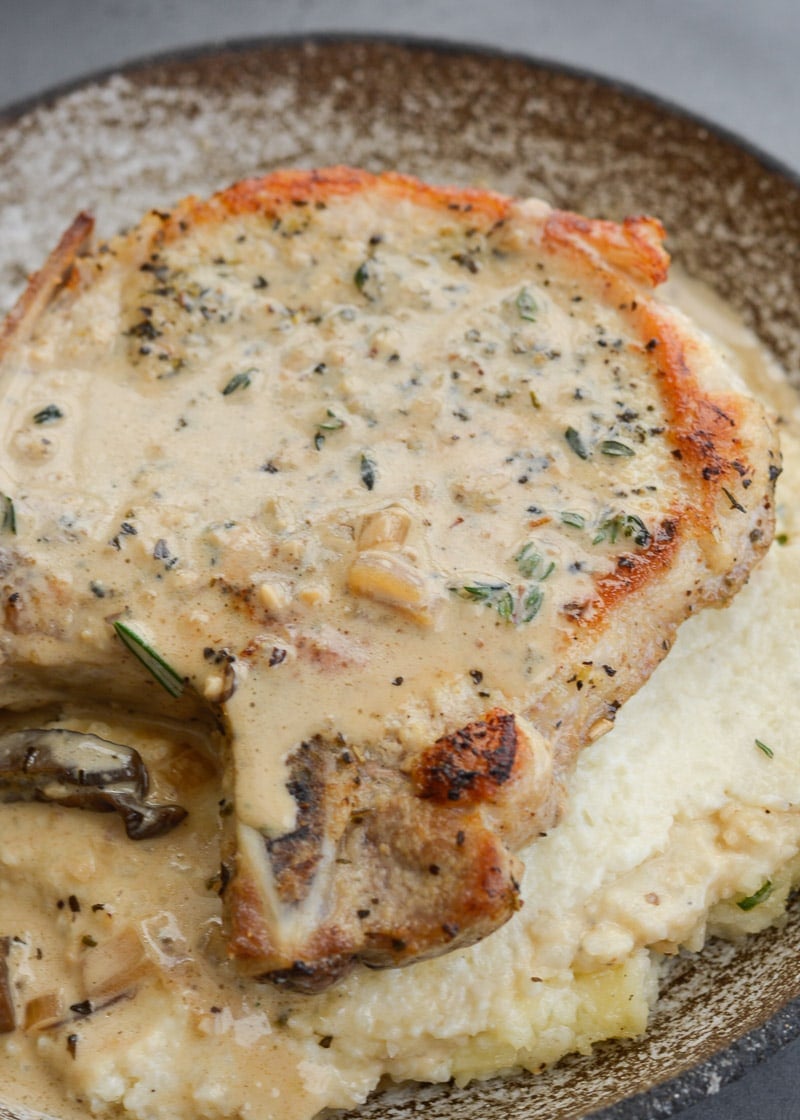 These Pork Chops in Mushroom Sauce taste incredibly decadent, but they take just 30 minutes to prepare! This is an easy keto dinner recipe that anyone will happily gobble up!  