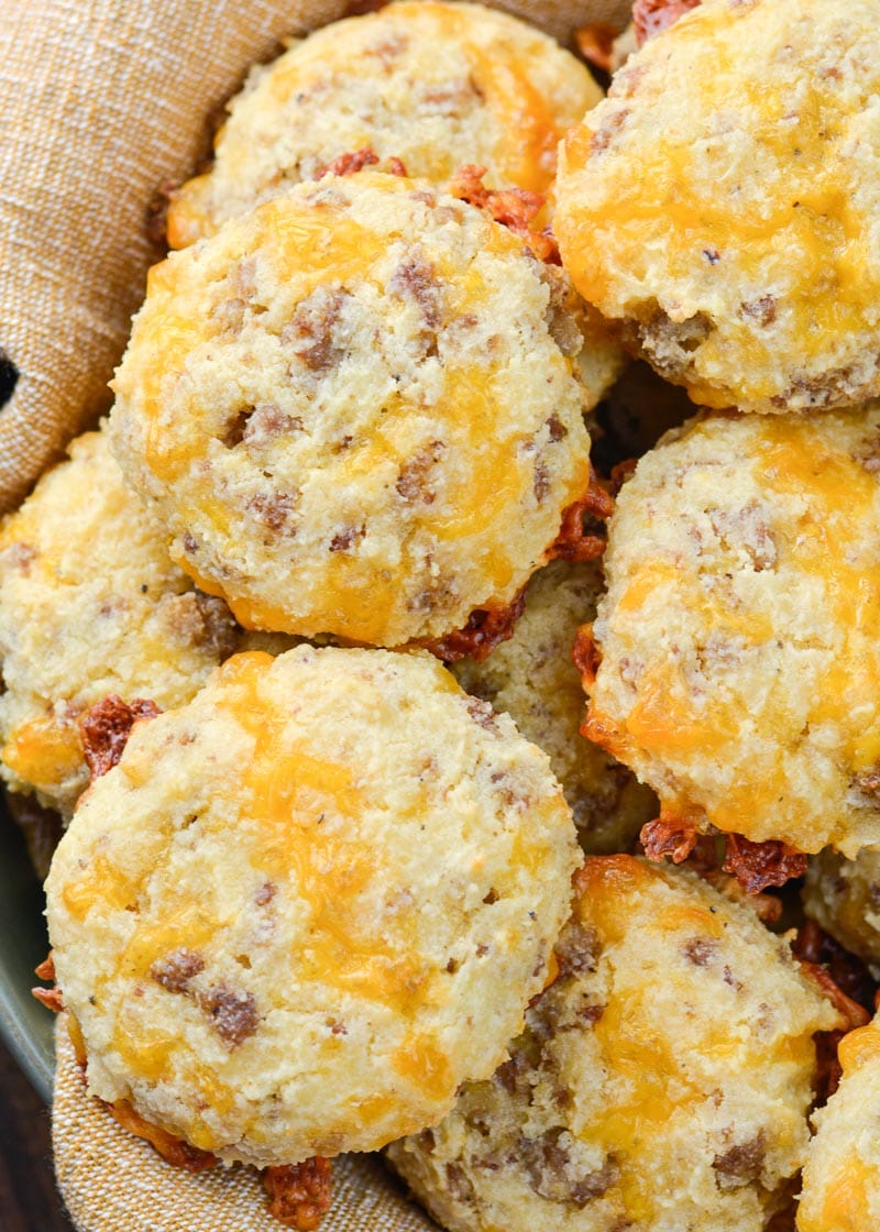 These Keto Cheddar Biscuits are made with sausage and are loaded with flavor and have less than two net carbs each. Pair with scrambled eggs and enjoy the perfect keto breakfast! 