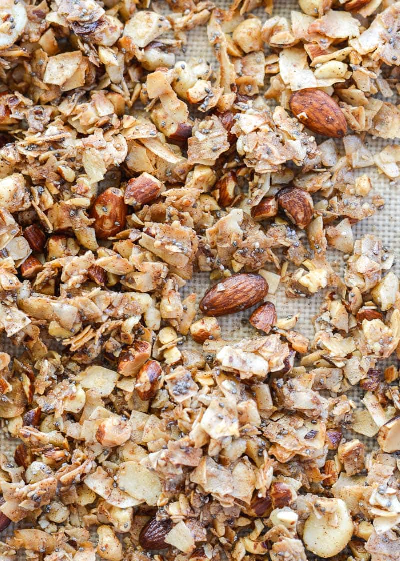 This Grain Free Granola is the perfect sweet, crunchy, keto-friendly snack! Enjoy a serving for just 2.5 net carbs each! 