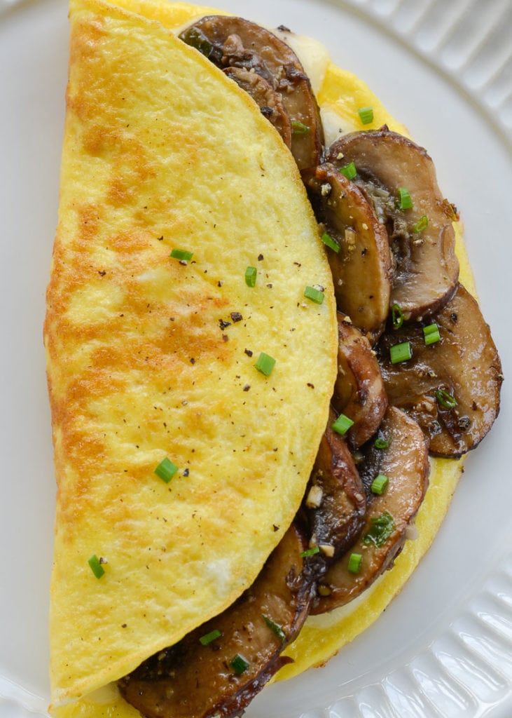 This Mushrooms Swiss Omelette is the perfect quick and easy breakfast that is naturally low carb and gluten free. 