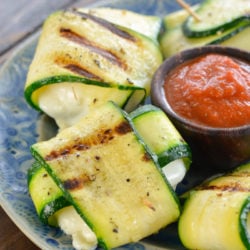 Grilled Zucchini Mozzarella Wraps are the ultimate keto summer side dish! Each wrap contains less than 1 net carb and is perfect dipped in low carb marinara