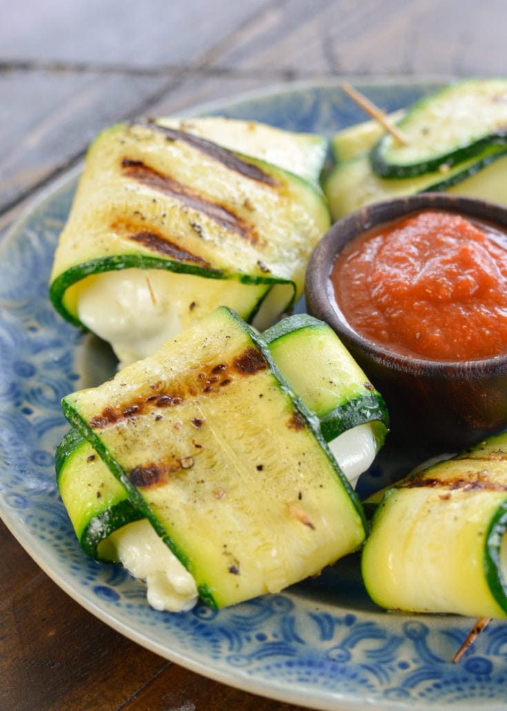 Grilled Zucchini Mozzarella Wraps are the ultimate keto summer side dish! Each wrap contains less than 1 net carb and is perfect dipped in low carb marinara