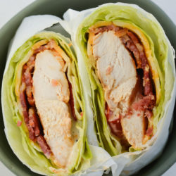 This five ingredient Chicken Bacon Ranch Lettuce Wrap is the perfect quick and easy keto dinner! Enjoy this filling wrap for about 2 net carbs! 