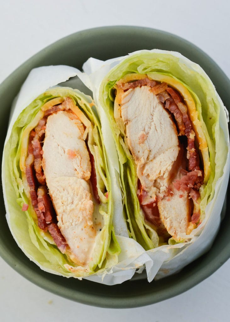 This five ingredient Chicken Bacon Ranch Lettuce Wrap is the perfect quick and easy keto dinner! Enjoy this filling wrap for about 2 net carbs! 