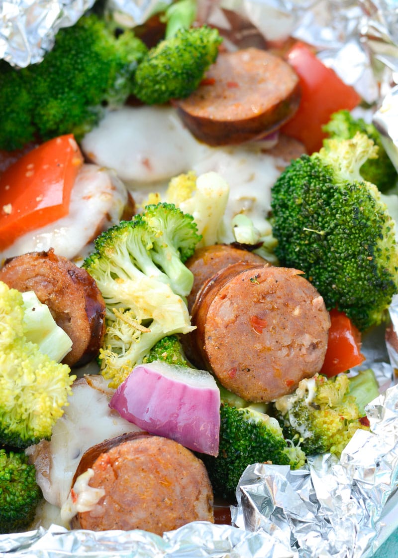 Try these Spicy Sausage Veggie Foil Packs for a fun keto-friendly dinner! Each foil pack can be made on the grill or in the oven and contains just 7.5 net carbs each! 
