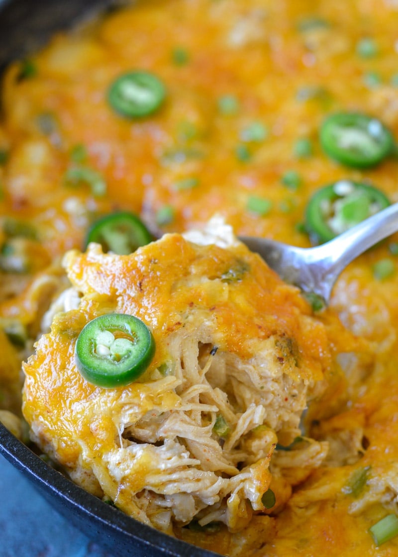 This easy Jalapeno Popper Chicken Skillet is a satisfying cheesy, low carb casserole! At under 3 net carbs per serving this will be a new favorite!