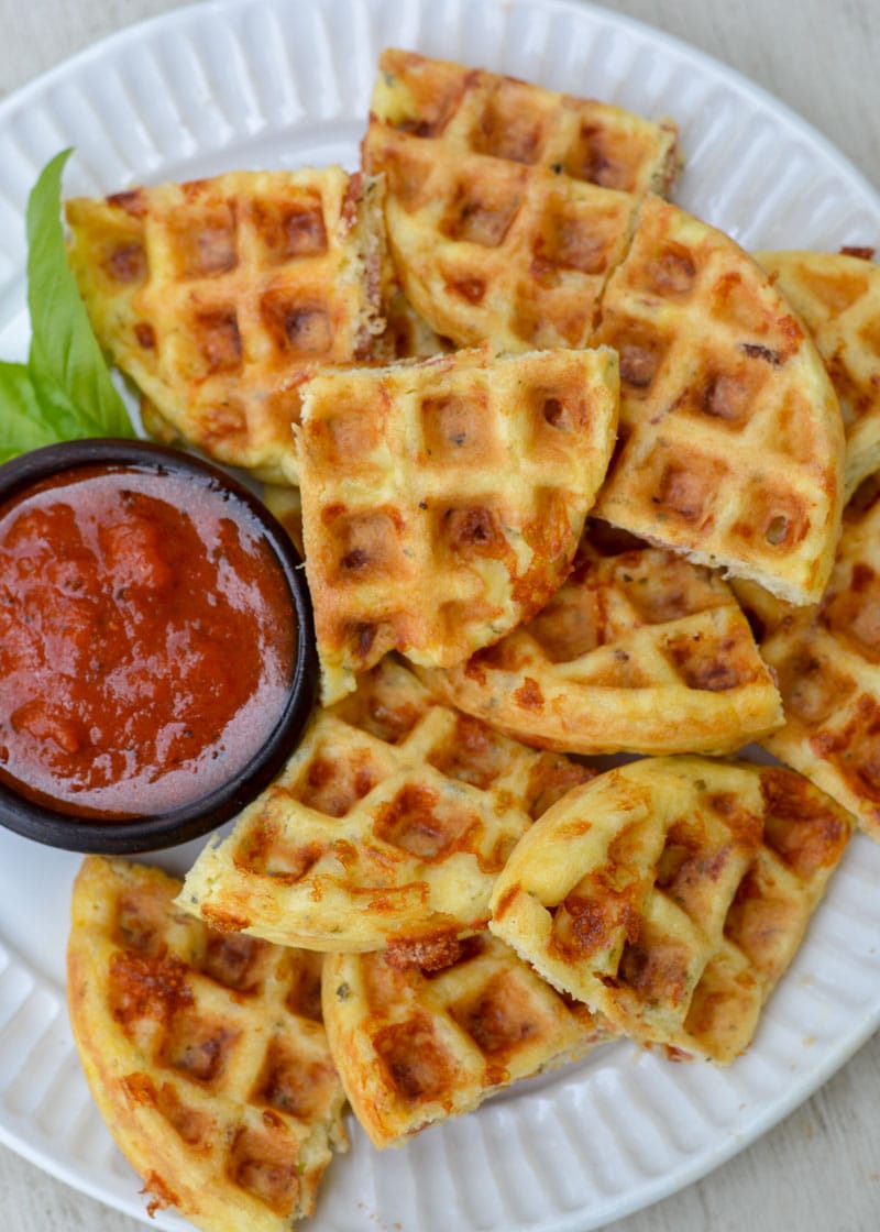 Enjoy these cheesy Pepperoni Pizza Chaffles for just 2 net carbs each! 