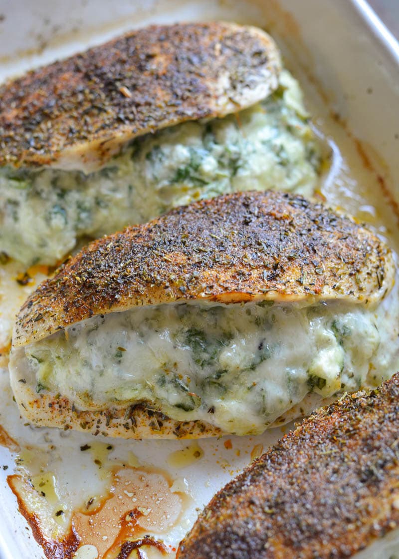 This low-carb Spinach Artichoke Stuffed Chicken is a keto 30-minute dinner dream! It's super juicy and mega flavorful--Even better, it all cooks in one pan and for easy cleanup!