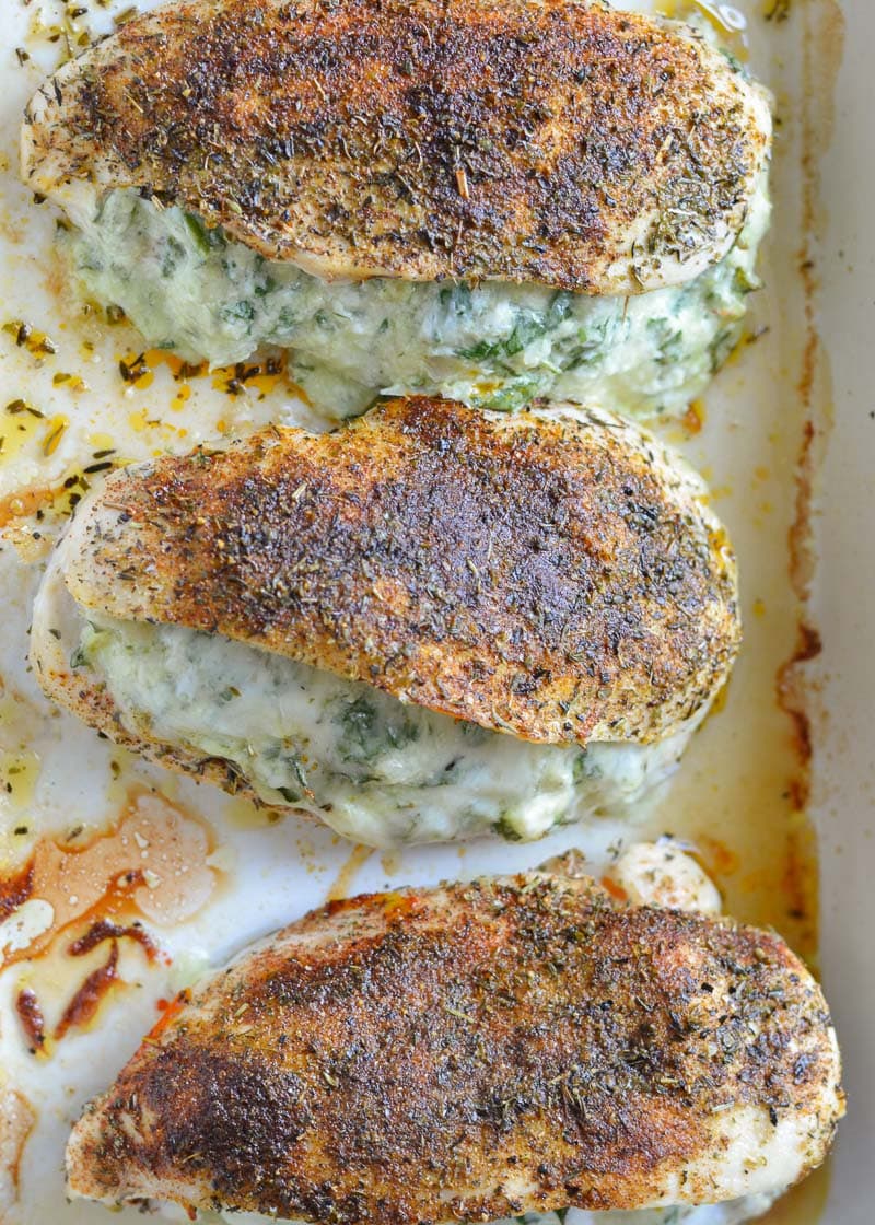 This low-carb Spinach Artichoke Stuffed Chicken is a keto 30-minute dinner dream! It's super juicy and mega flavorful--Even better, it all cooks in one pan and for easy cleanup!