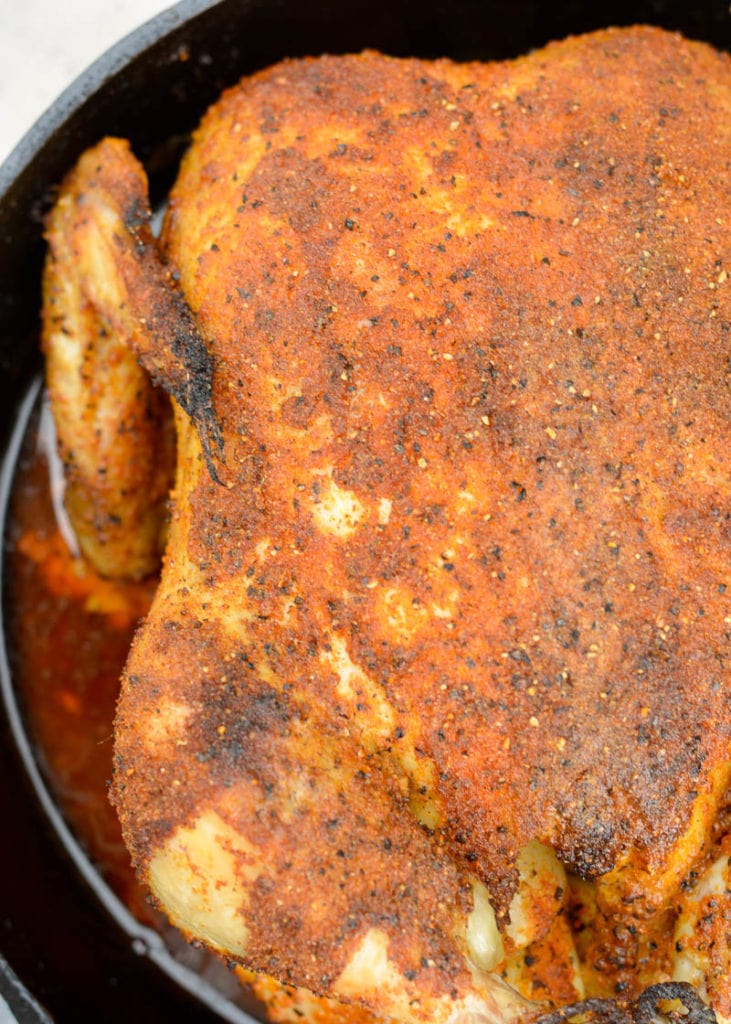 This Perfect Roast Chicken is SUPER juicy and SUPER low-carb! The skin gets perfectly crispy and flavorful with the tasty spice rub!