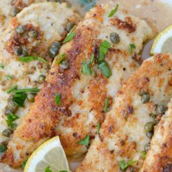 Try my favorite easy Keto Chicken Piccata for a simple, hearty weeknight dinner! Parmesan crusted chicken is sautéed and paired with a tangy lemon sauce! 
