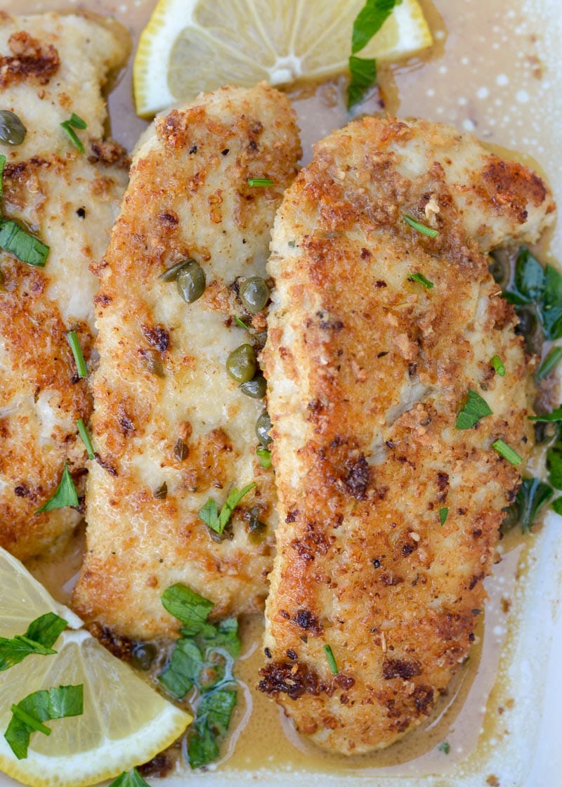 Try my favorite easy Keto Chicken Piccata for a simple, hearty weeknight dinner! Parmesan crusted chicken is sautéed and paired with a tangy lemon sauce! 