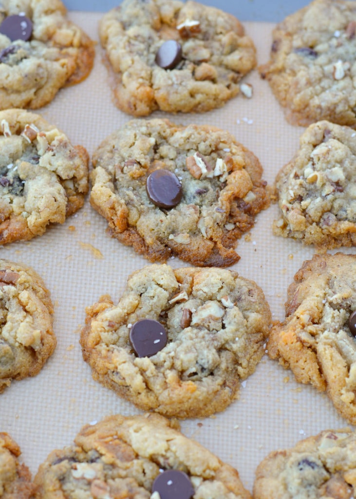 These keto Kitchen Sink Cookies are chock full of flavor--Butterscotch, dark chocolate, pecans, and walnuts! Low-carb, sugar-free, gluten-free, and a family favorite.
