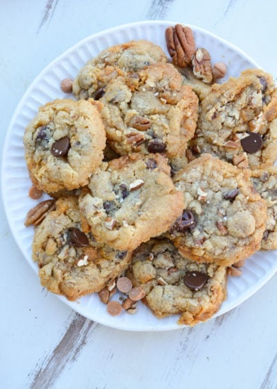 These Kitchen Sink Cookies are perfect for your next cookie exchange or party! This keto cookie recipe is packed with butterscotch, chocolate, and two types of nuts for a salty sweet treat under 3 net carbs!