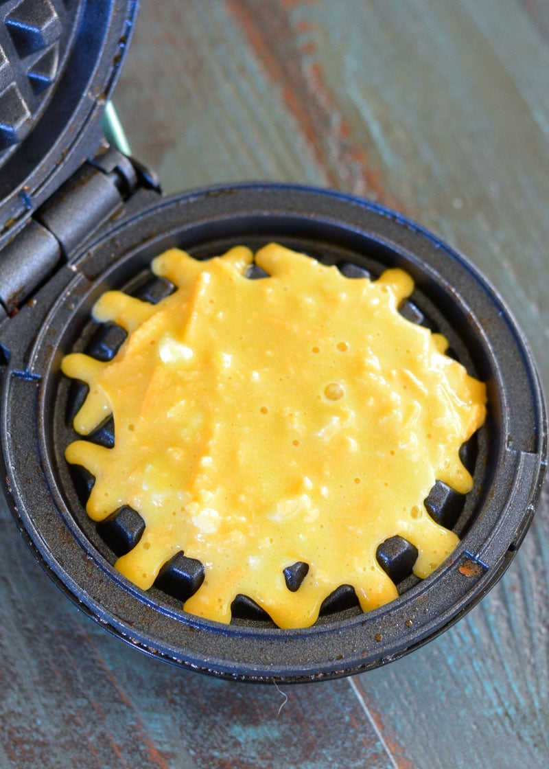 Mix all your keto chaffle ingredients in a bowl then pour into a hot mini waffle maker for the best keto meal prep!