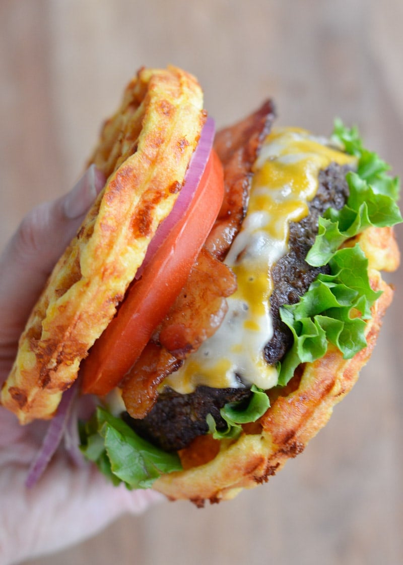 Enjoy a juicy Keto Bacon Cheeseburger for under 7 net carbs! This low carb burger recipe can be made on the grill, in a skillet or in an air fryer! 