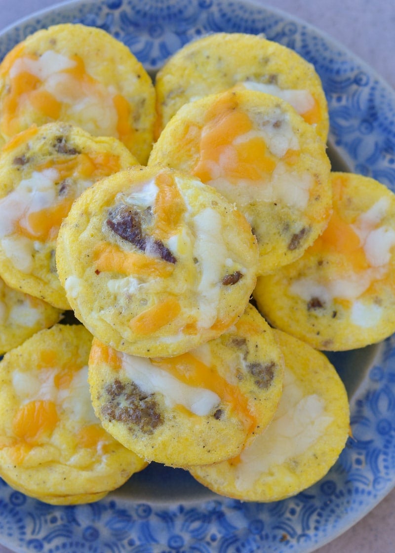 These five ingredient Sausage Cheese Keto Egg Muffins are less than 1 net carb each! This easy low carb breakfast recipe is great for keto meal prep! 