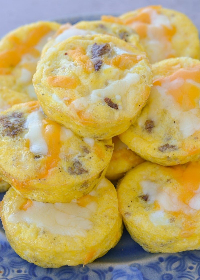 These five ingredient Sausage Cheese Keto Egg Muffins are less than 1 net carb each! This easy low carb breakfast recipe is great for keto meal prep! 