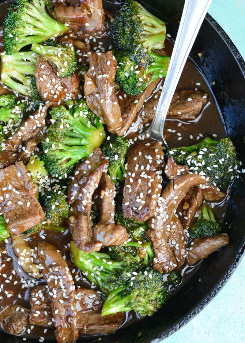 This Keto Beef and Broccoli is the perfect low carb meal- thinly sliced steak is pan seared and tossed in stir fry sauce with tender broccoli! This one pan beef recipe is ready in under 30 minutes!