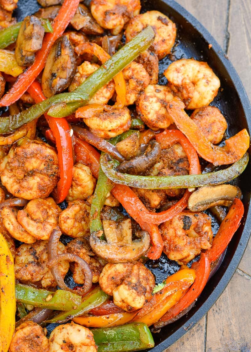 This one-pan Shrimp Fajita Skillet is the perfect keto-friendly meal! Pair with cilantro lime cauliflower rice, or low carb tortillas for a hearty, satisfying meal!
