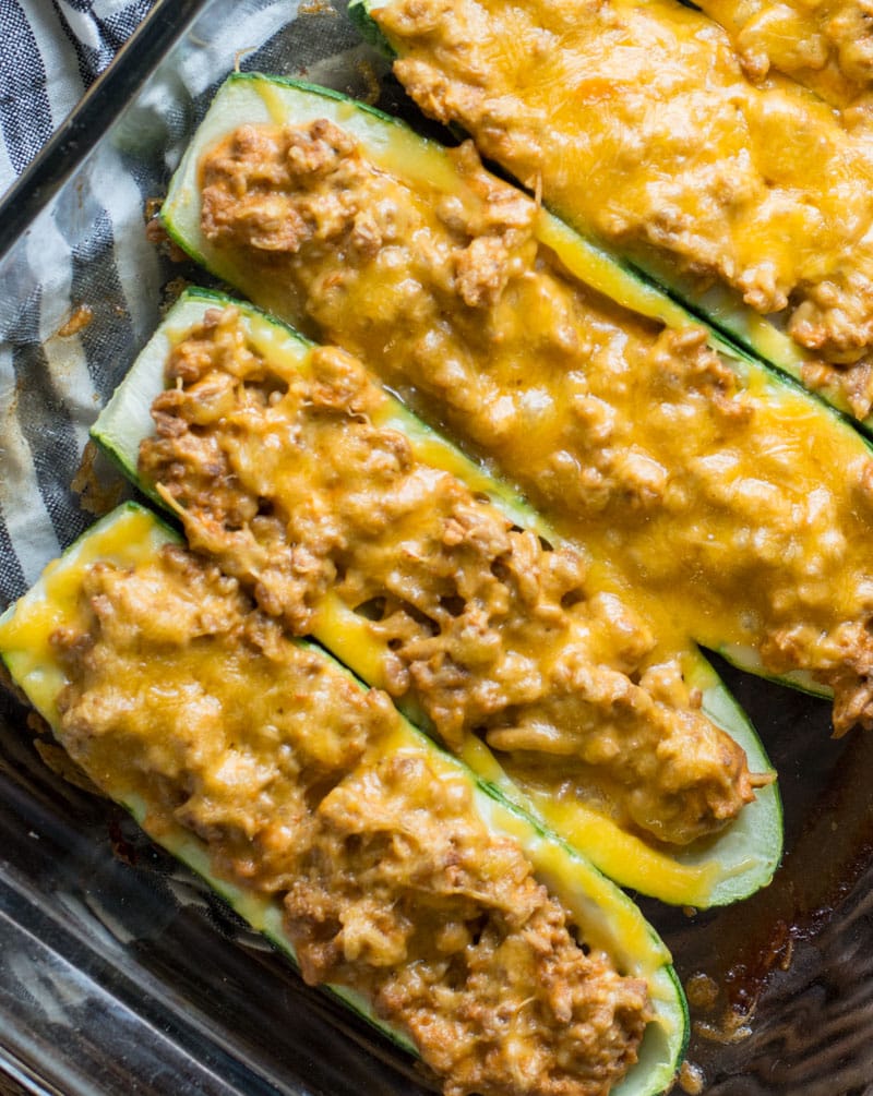 The filling in these Keto Ground Beef Zucchini Boats tastes just like a cheeseburger! The perfect easy weeknight keto meal at roughly 4.5 net carbs per serving.