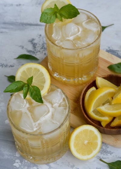 Sugar Free Basil Simple Syrup makes for an amazing basil whiskey sour.