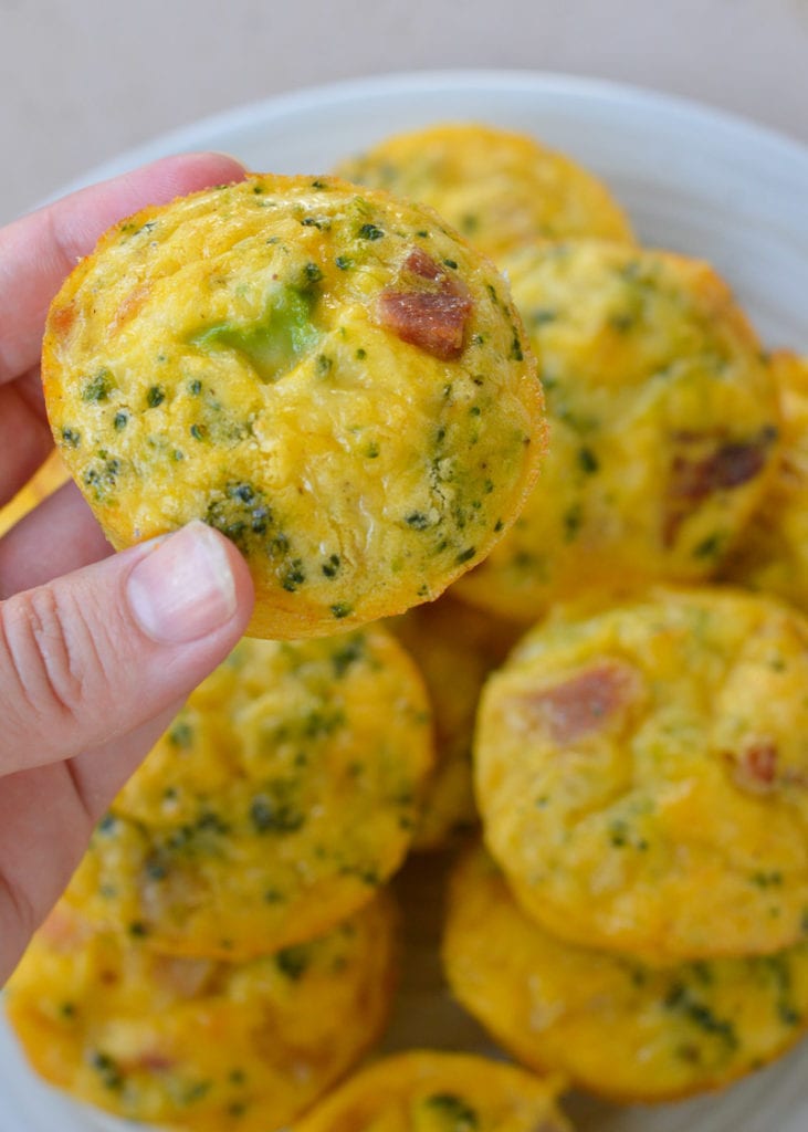 These easy Keto Egg Muffins have broccoli, cheddar, and ham for a delicious healthy breakfast recipe! Easy to meal prep and only 1 net carb each for the perfect low carb meal!