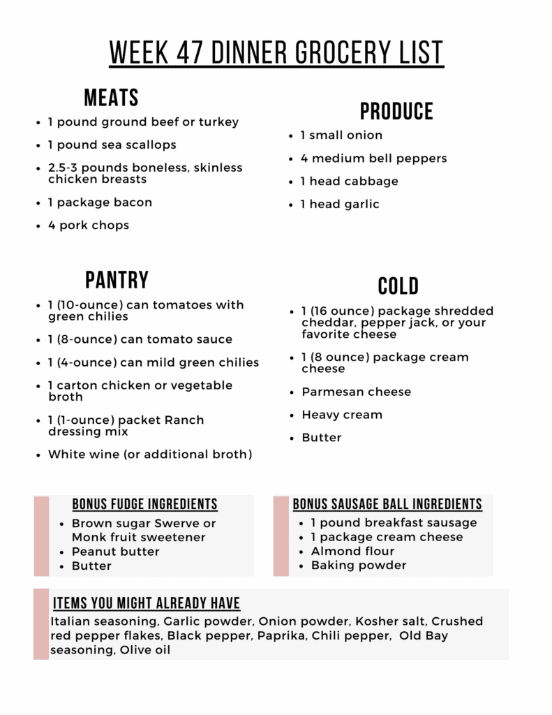 an easy grocery list for this week's keto meal plan