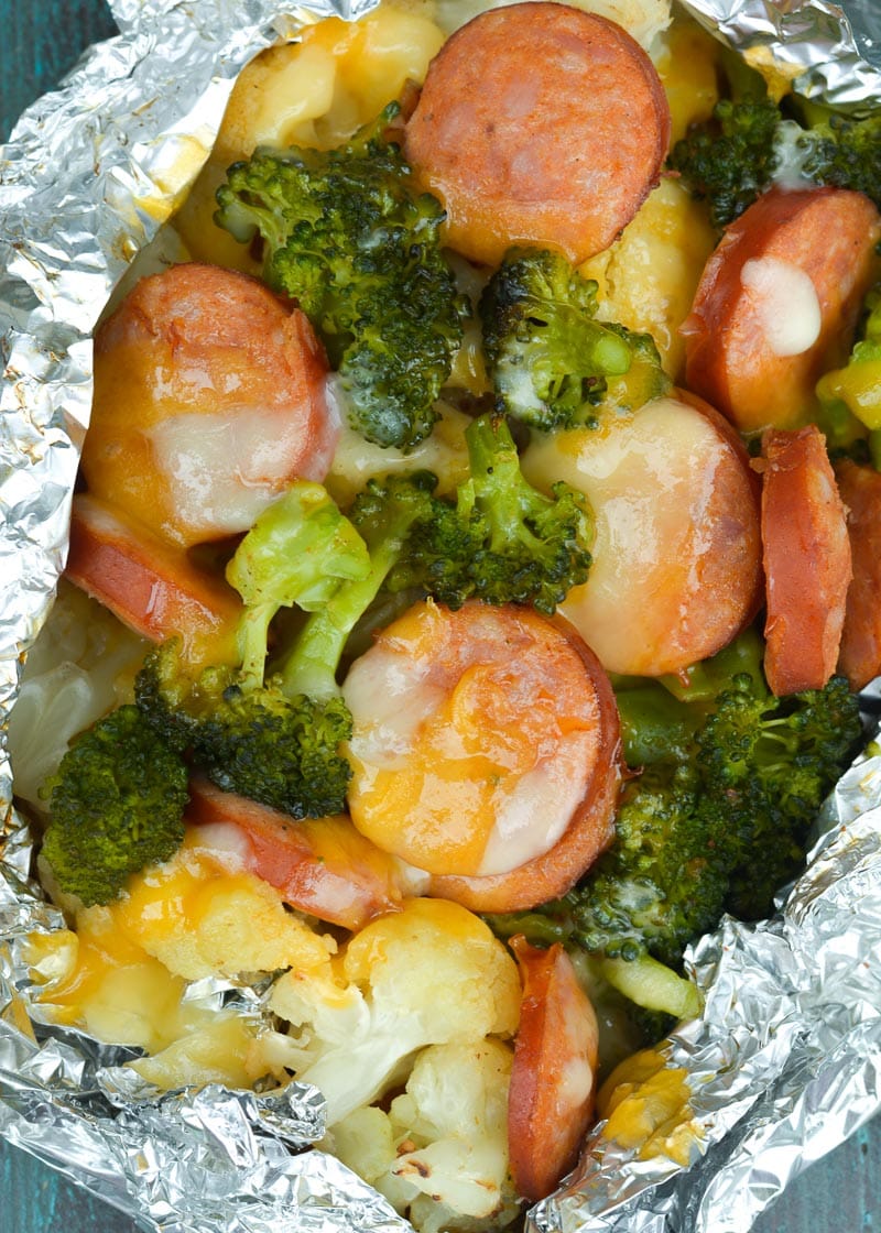 This easy weeknight meal is packed with flavor. The spicy Cajun seasoning of the andouille sausage is complimented perfectly by the Old Bay. By putting everything into a foil packet, your veggies and meat will be cooked until tender, then sprinkled with cheddar cheese. This low carb recipe comes out to only 6.2 net carbs, making it perfect for your keto diet!