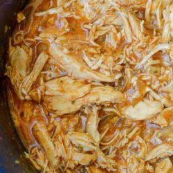 This Crock Pot Salsa Chicken is the best set it and forget it meal! Tender shredded chicken is combined with taco seasoning and enchilada sauce for a flavor packed keto dinner recipe!