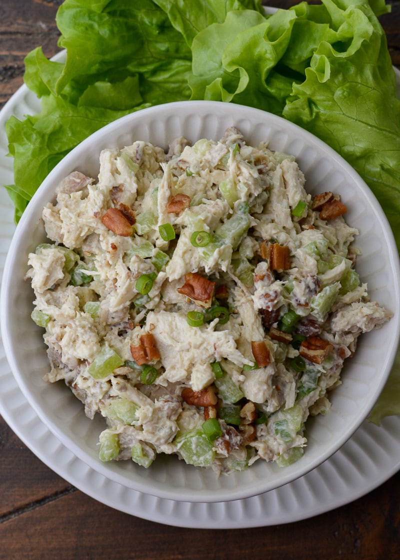 This easy Keto Chicken Salad is the perfect low carb meal prep recipe! About 1 net carb per serving and delicious on a salad, in a lettuce wrap, or atop a keto bagel!
