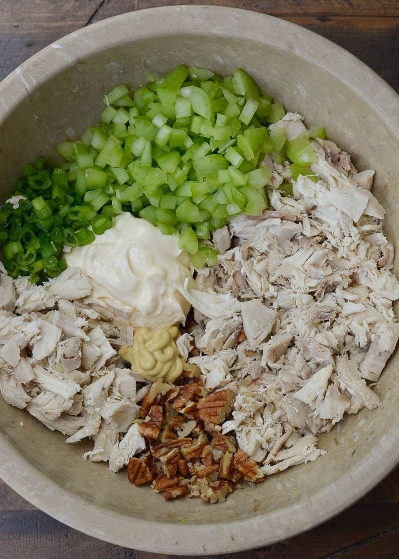 This easy Keto Chicken Salad is the perfect low carb meal prep recipe! About 1 net carb per serving and delicious on a salad, in a lettuce wrap, or atop a keto bagel!