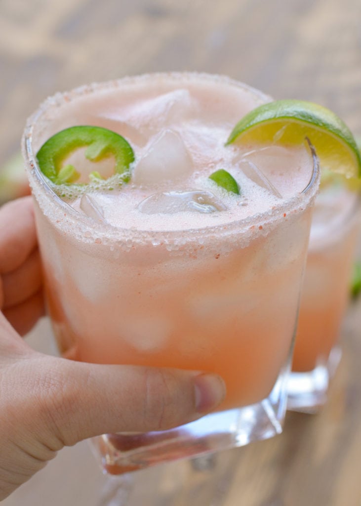 This Spicy Watermelon Keto Margarita is the ultimate summer cocktail! Super refreshing and about 3 net carbs each!